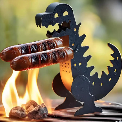 Funny BBQ Sausage Holder Hot Dog Grill Holder Portable Camping Grilling Cookware Dinosaur Sausage Stand for Outdoor Picnics