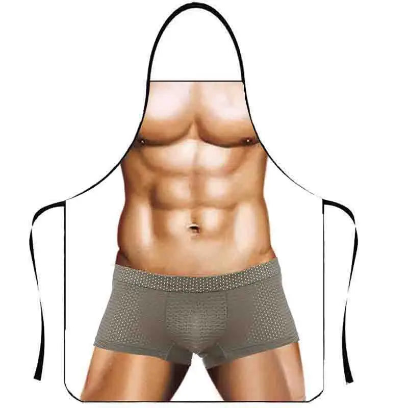 Funny Bikini Muscle Men'S Apron, Novelty Gift for Bachelorette Party Birthday, Creative BBQ Grilling Apron for Men