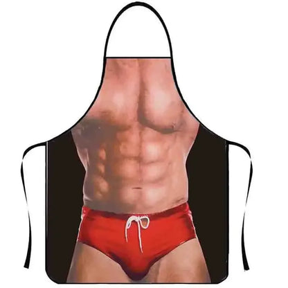 Funny Bikini Muscle Men'S Apron, Novelty Gift for Bachelorette Party Birthday, Creative BBQ Grilling Apron for Men